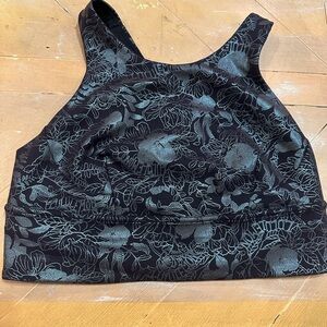 Lululemon Wunder Train Long Line Bra Logo Flourish Black Iridescent Foil Size 8